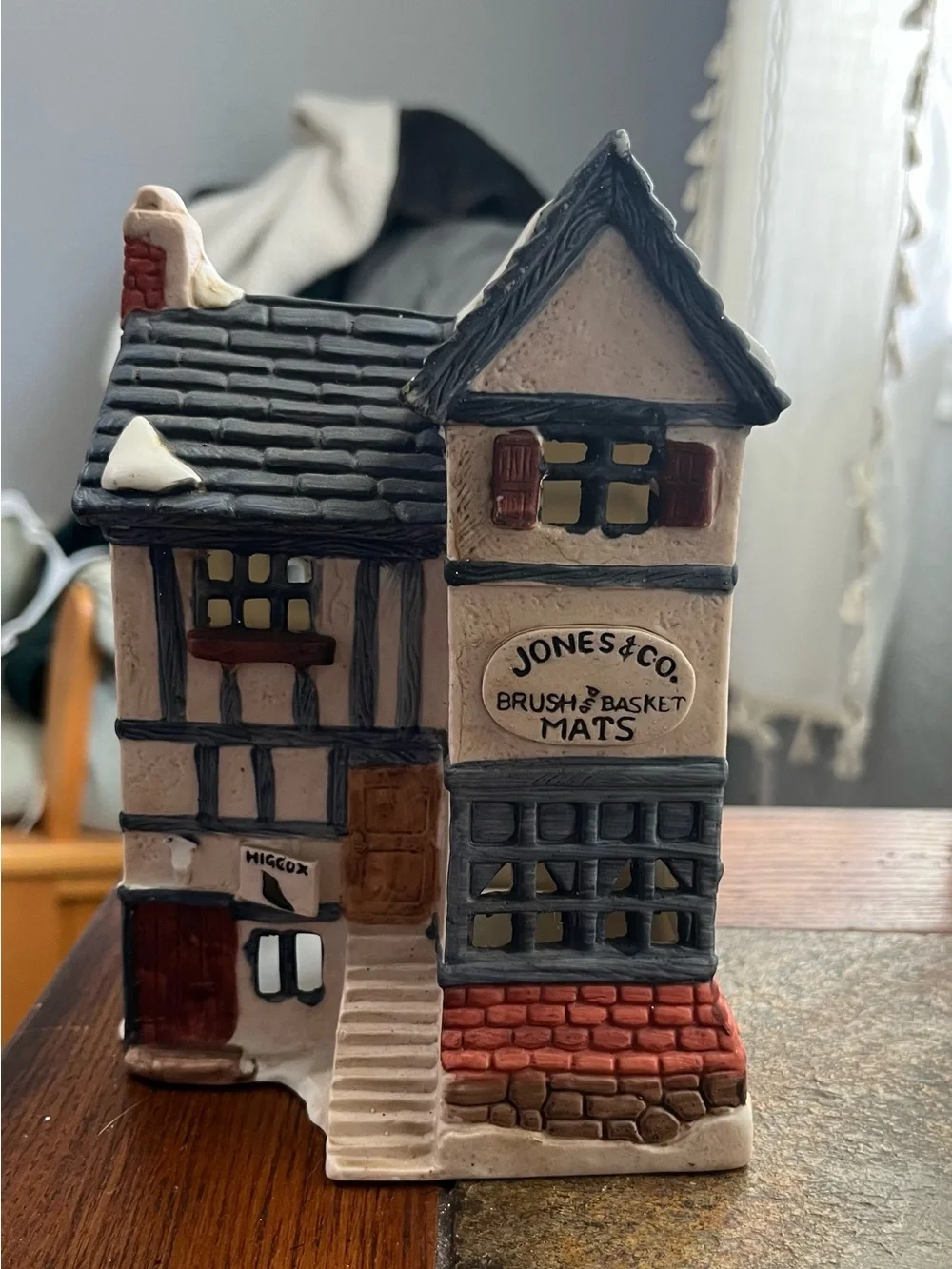 Department 56 Tudor-Style Village House in Cream, Black, Red, Brown